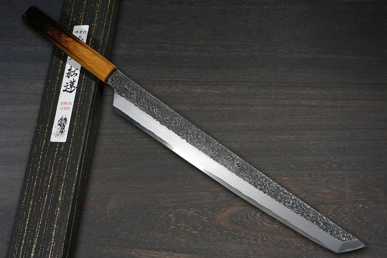 Sakai Takayuki Homura Guren (Aogami 2 steel) Japanese Chef's Sakimaru-Yanagiba(Sashimi) 300mm with Urushi Lacquered Oak Handle